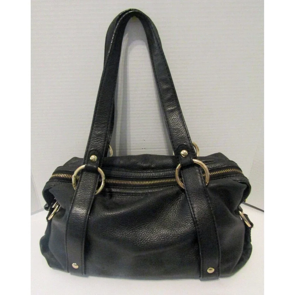 Michael Kors Satchel Bag Fulton Black Pebbled Leather Shoulder Bag Purse